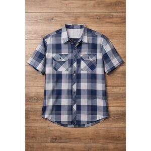 Orvis Mens Vented Fishing Shirt M Plaid Short Sleeve Blue Gray